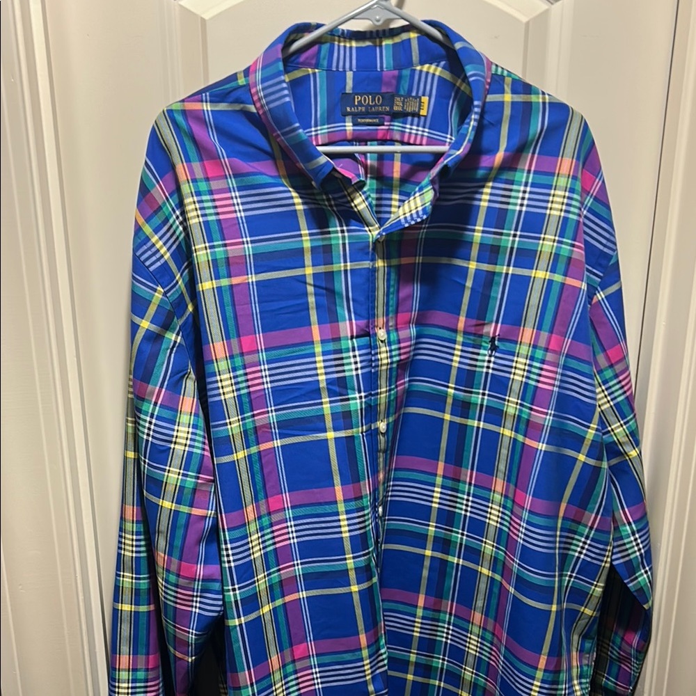 Polo by Ralph Lauren Blue and Pink Casual Button Down Shirt